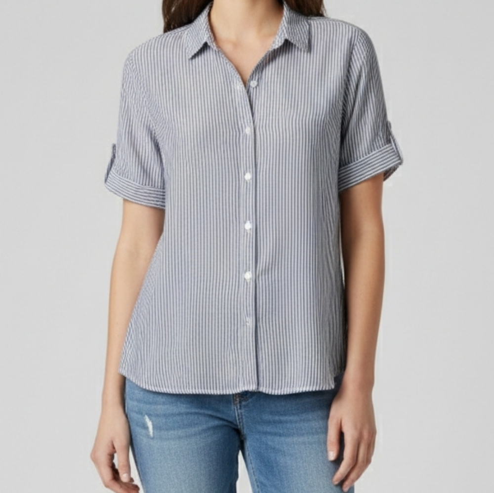 beachlunchlounge Kenzie Stripe Button Down Casual Women's Small & Medium Hi-low